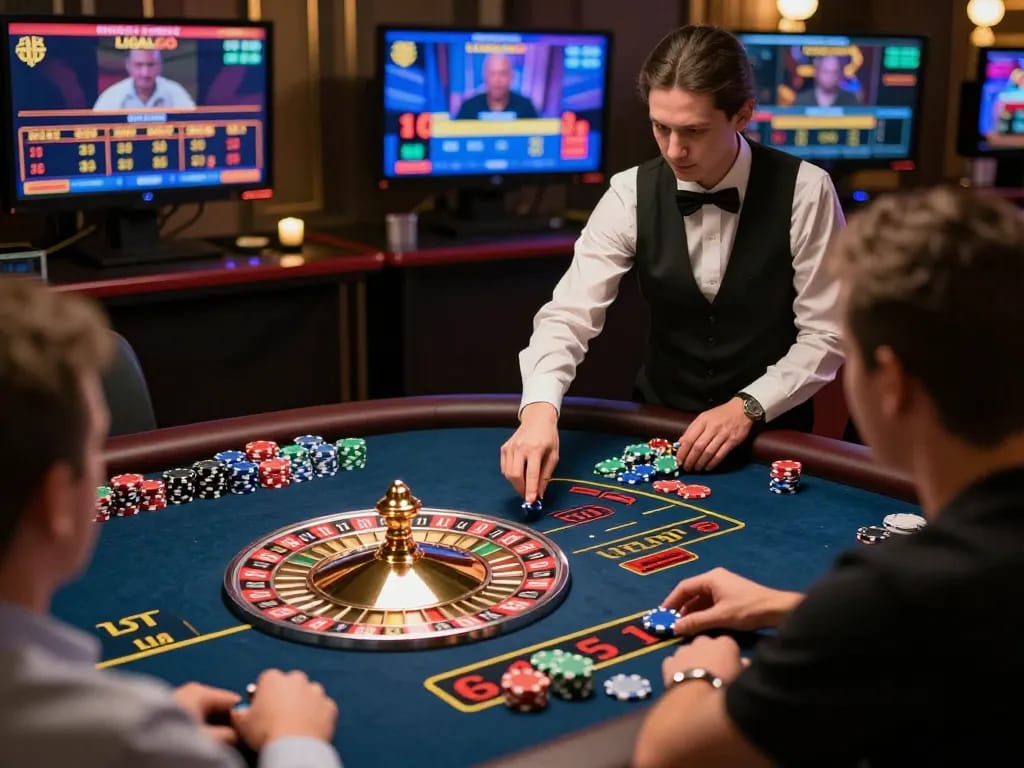 LIGALGO Slot gameplay featuring a live dealer engaging players in an immersive online casino setting.
