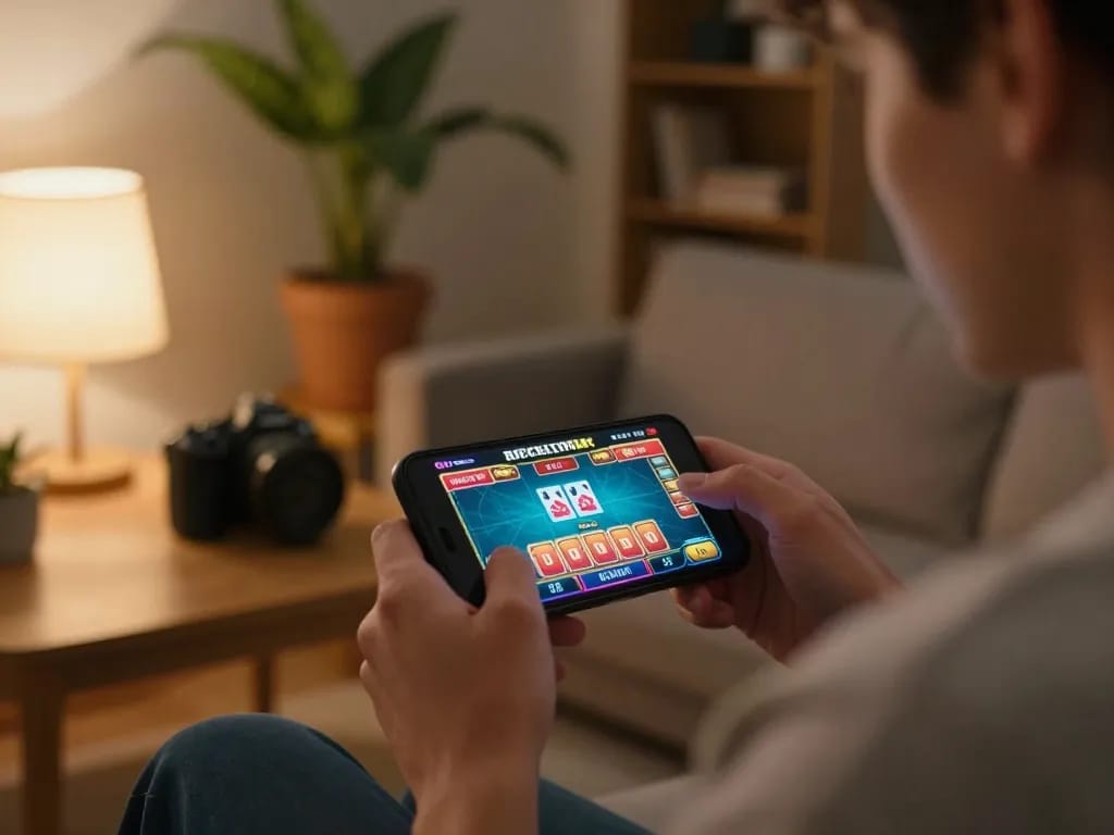 Hitclub mobile gaming session showing intense player engagement on a smartphone with live dealer game