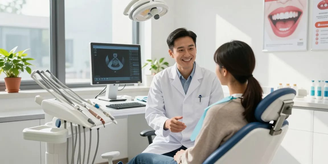 Visit a modern dental clinic with a friendly dentist ready to assist patients.