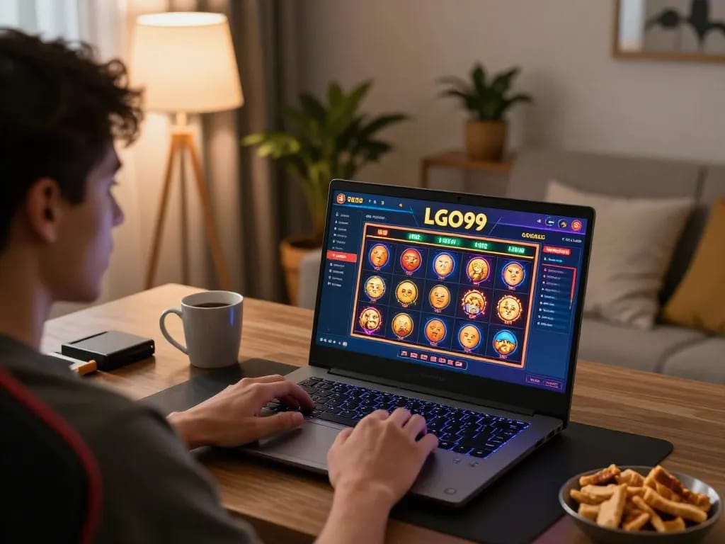 LGO99 gaming setup with player enjoying online casino action from home.