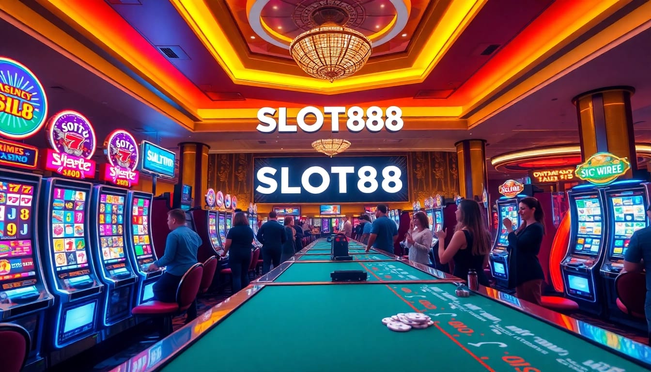 Experience the thrill of slot88 action with vibrant slot machines and excited players.