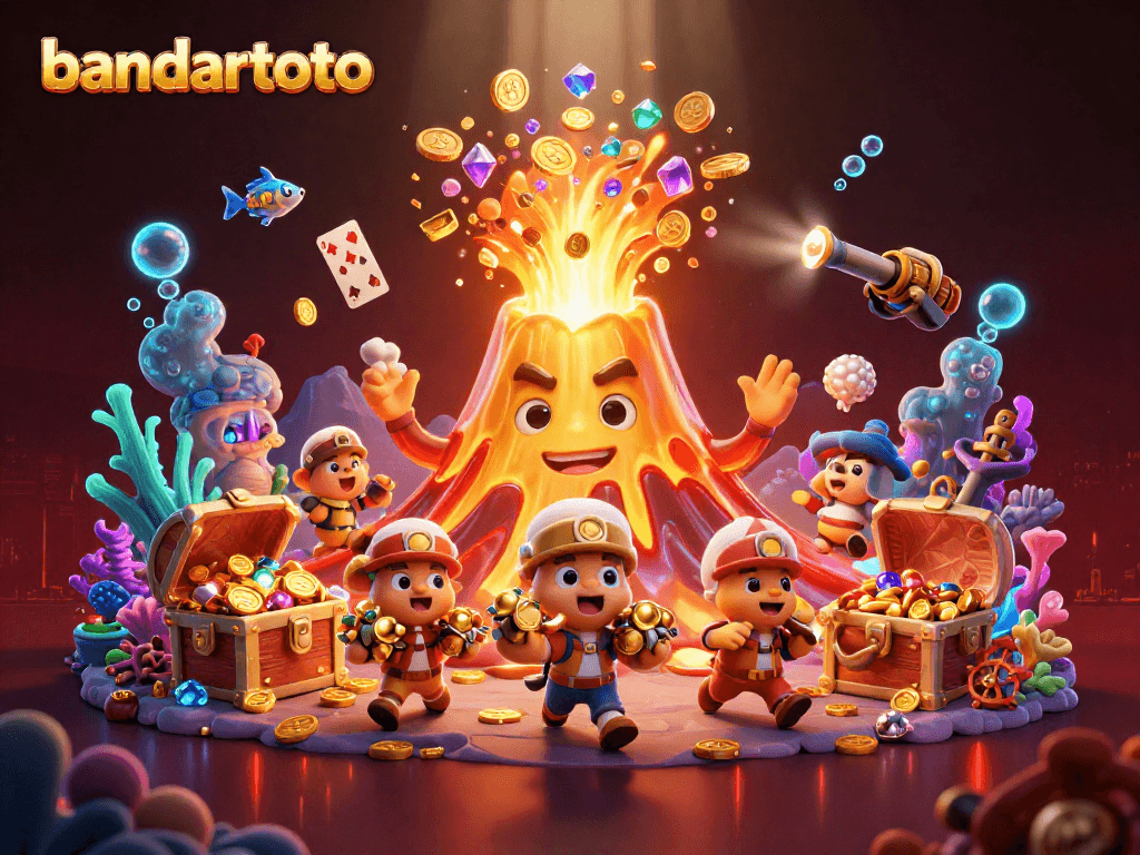 Experience thrilling wins with bandartoto in this vibrant casino illustration full of riches.