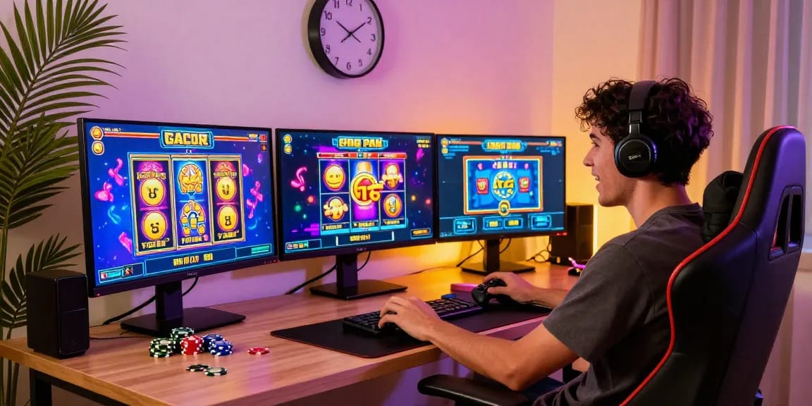 Exciting online gaming setup with slot gacor games displayed on multiple screens