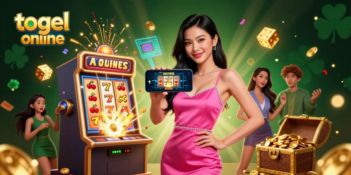 Engage with togel online through a vibrant digital casino scene featuring an Asian woman with a smartphone.