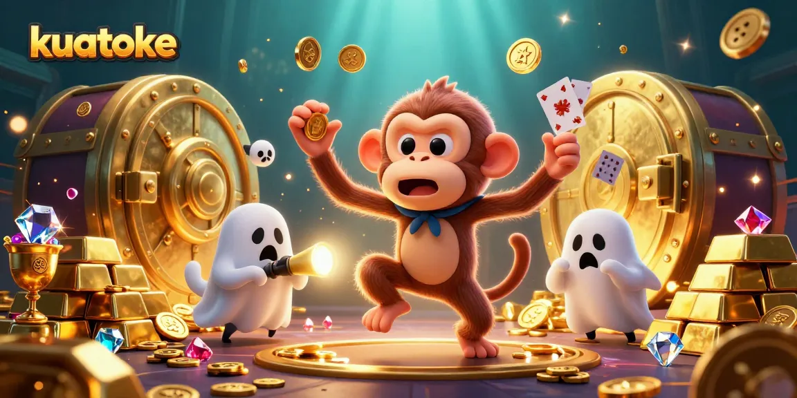Kuatoke showcases a mischievous poltergeist monkey with golden items in a vibrant haunted casino.