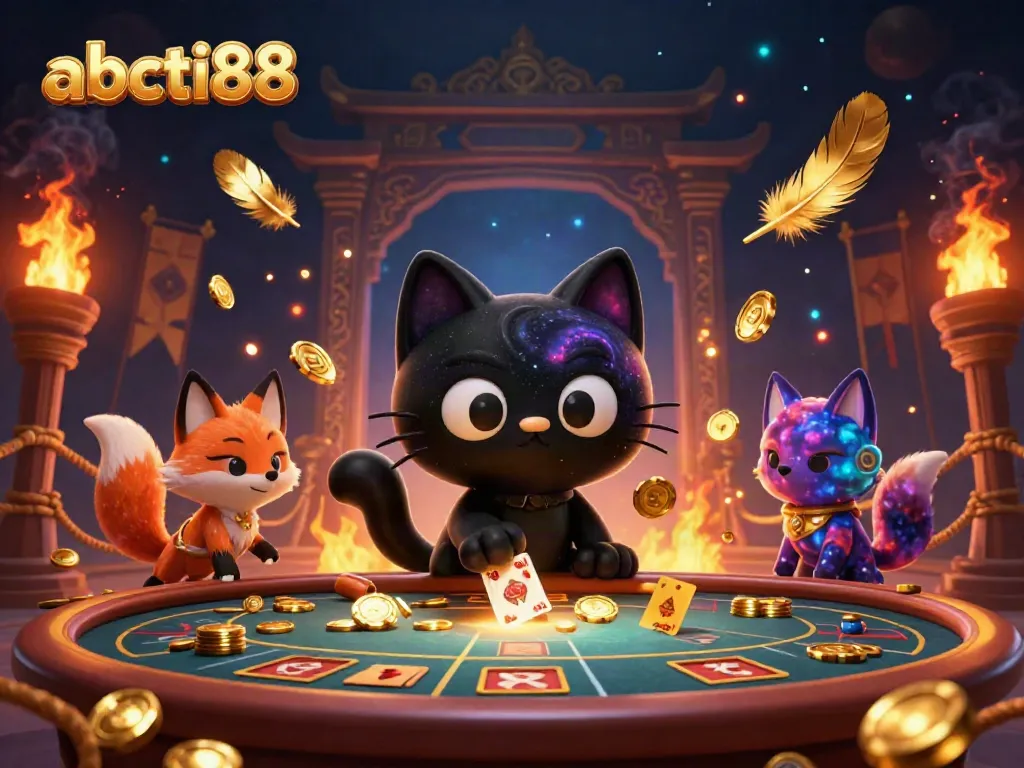 Join the action at abcti88, where a cosmic casino scene is alive with excitement, chips swirling around.