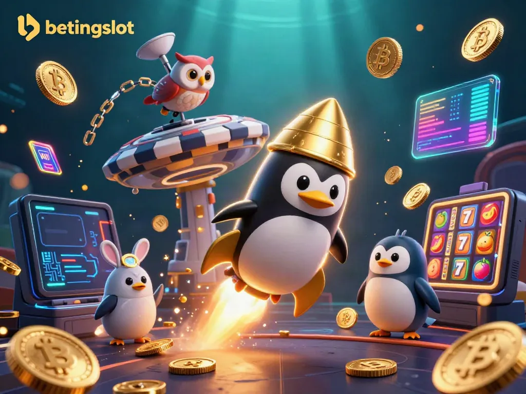 Mengalami keseruan Betingslot dengan penguin emas bertenaga roket meluncur menuju kasino luar angkasa.