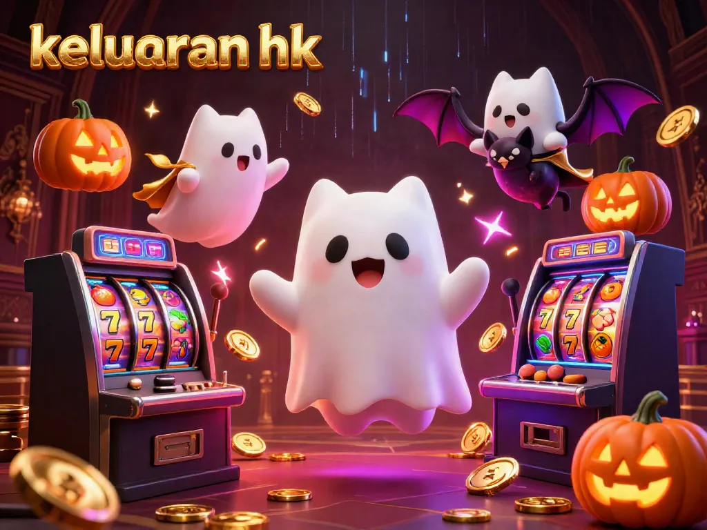 Mengungkap keluaran hk dalam suasana kasino berhantu yang penuh slot, kucing hantu, dan bat vampir