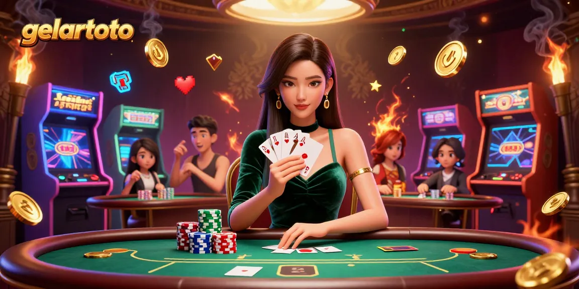 Engage with gelartoto at a luxury poker table in this vibrant casino scene.