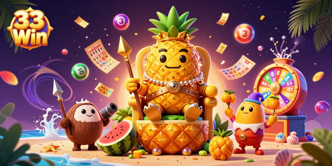 Engage in thrilling gameplay at 33 Win with colorful lottery balls and casino characters making waves.