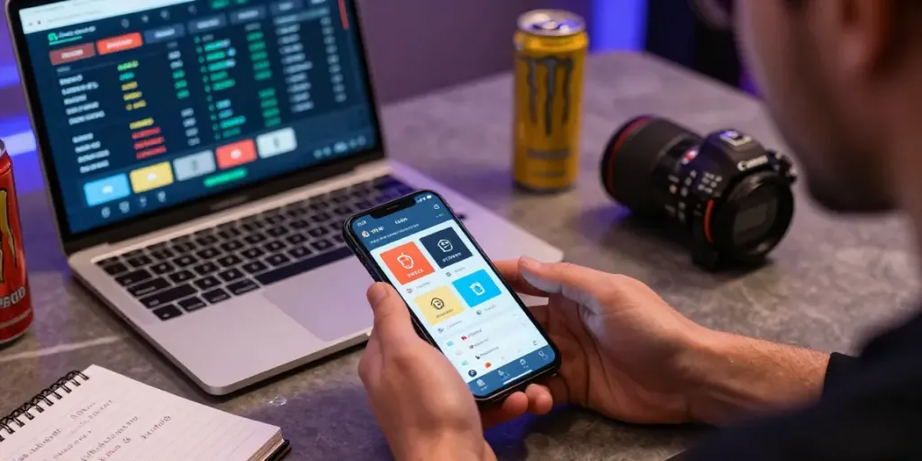 Pengguna berada di platform toto togell yang aman, mengeksplorasi opsi taruhan dengan smartphone.
