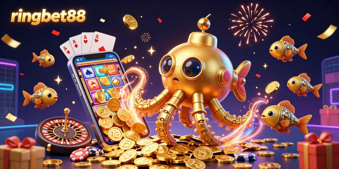 Elevate your game with ringbet88's vibrant casino experience featuring animated golden kraken action.