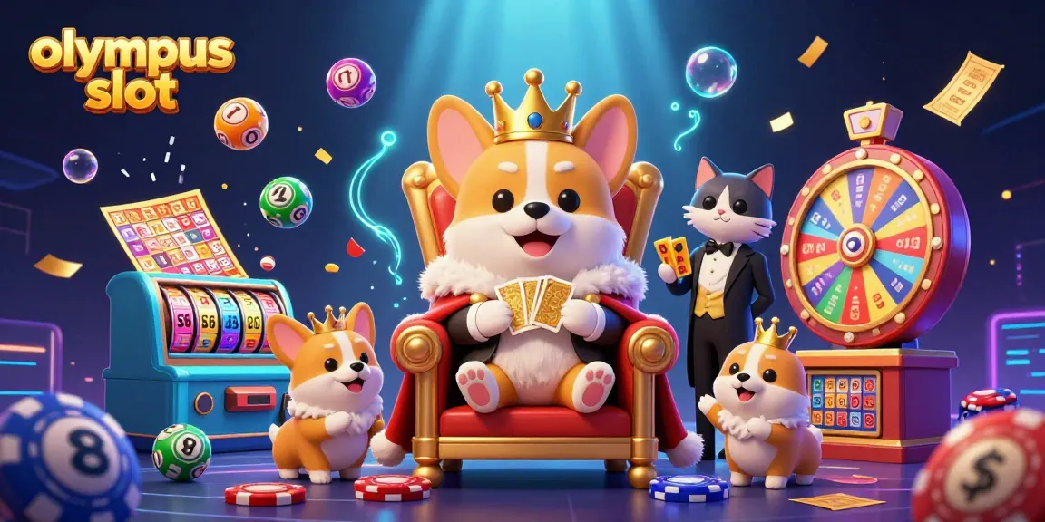 Jelajahi permainan slot Olympus Slot dengan corgi kerajaan yang memimpin aksi penuh warna dan dinamis.