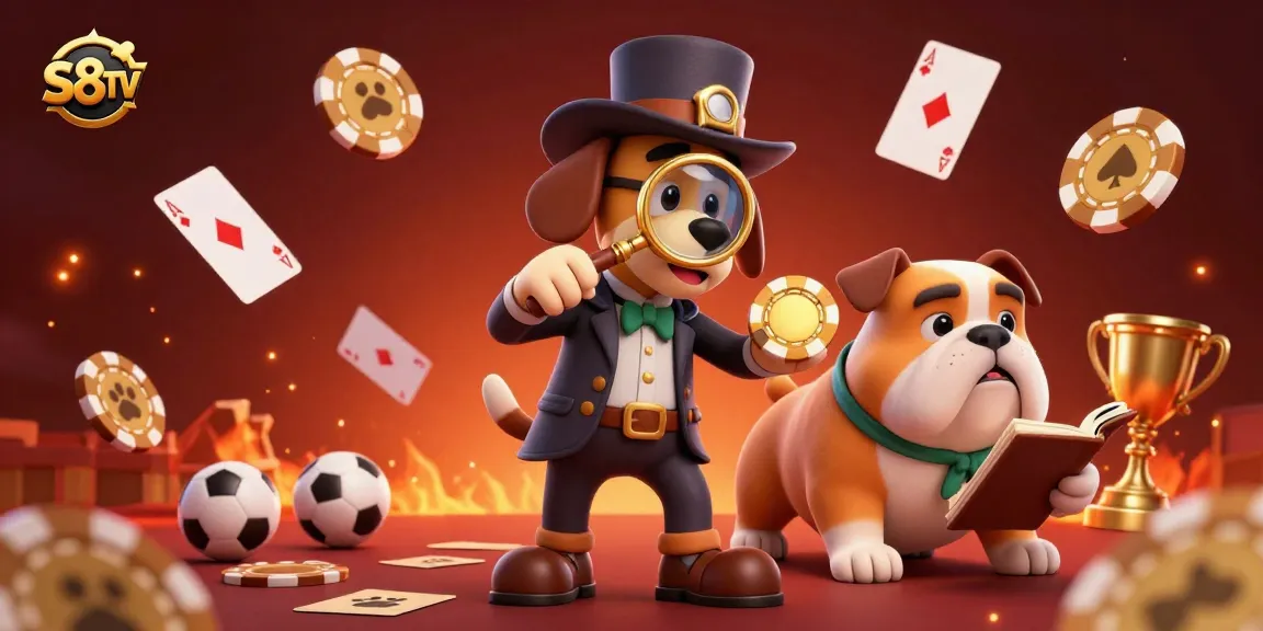 S8TV enhances your betting strategies with a lively detective scene exploring clues in a casino atmosphere.