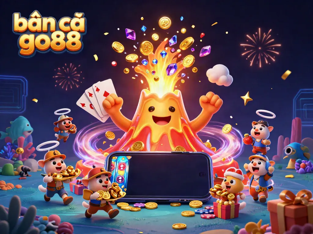 Experience exciting bắn cá go88 with vibrant treasures and underwater action in this dynamic illustration.