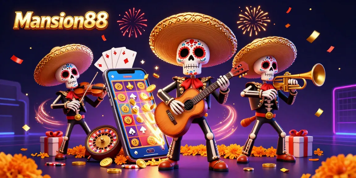 Mansion88 players enjoy immersive casino excitement with vibrant 3D mariachi skeletons and dynamic slot games.