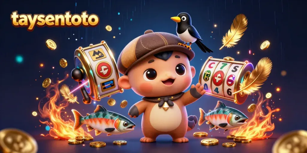 Catch the excitement with taysentoto’s vibrant slot-themed illustration featuring charming characters.