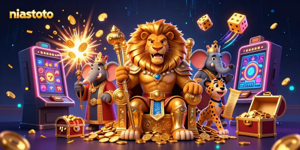 Menangkan hadiah besar di niastoto dengan raja singa dan elefant penasihat yang bijaksana.