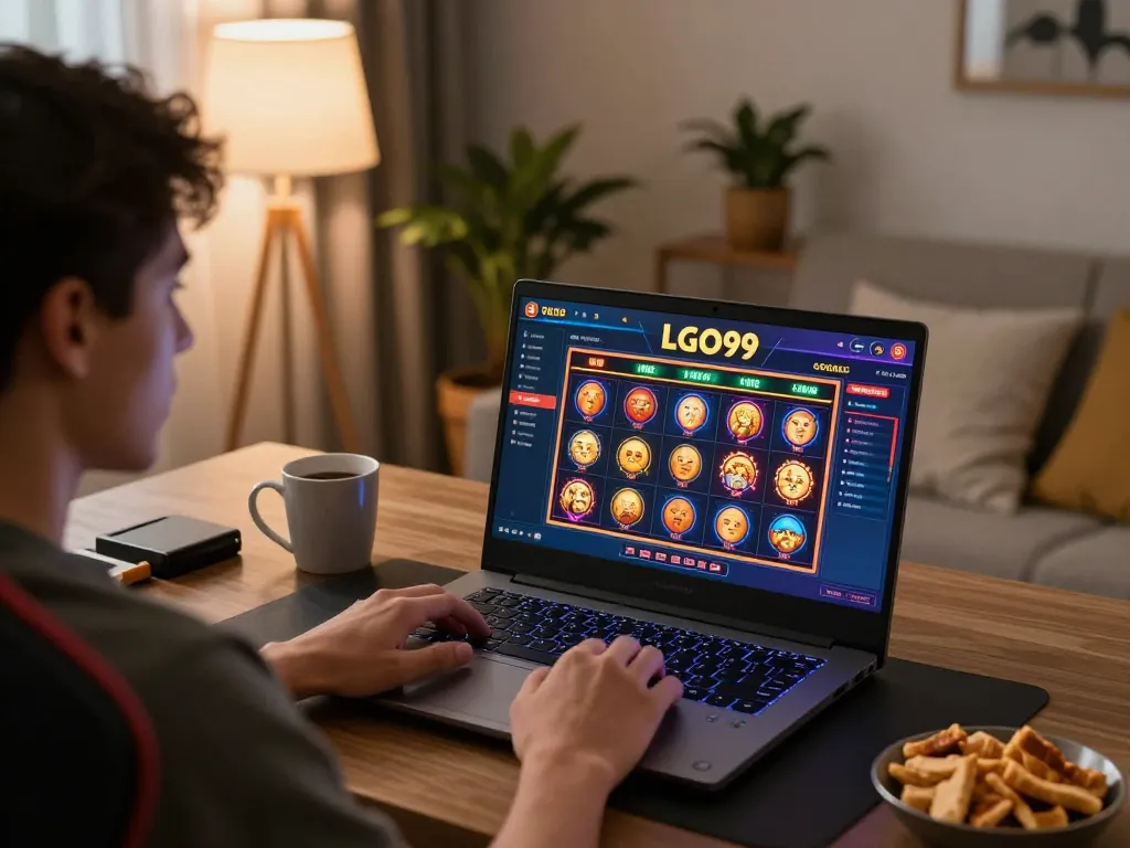 LGO99 gaming setup with player enjoying online casino action from home.