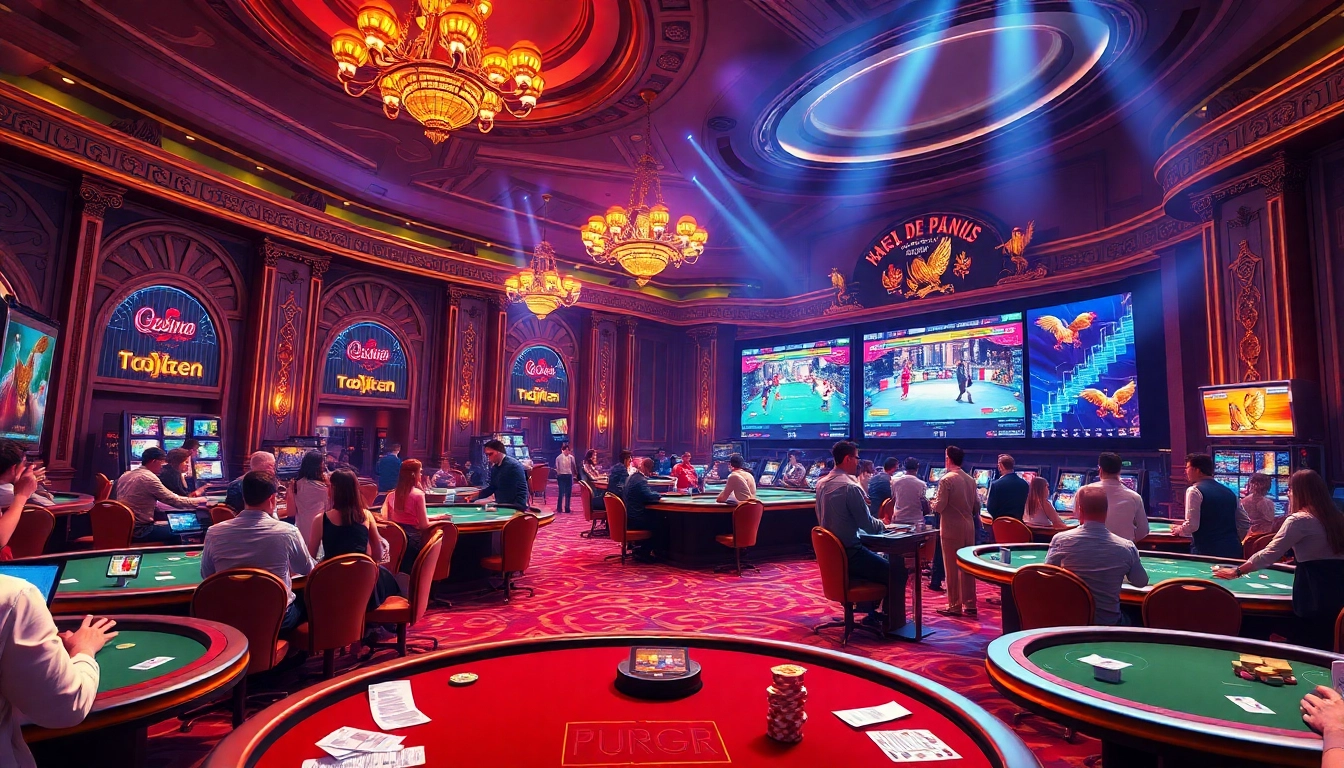 Experience live chicken fights at https://dagatructiepp.casino/ featuring dynamic betting booths and vibrant casino decor.