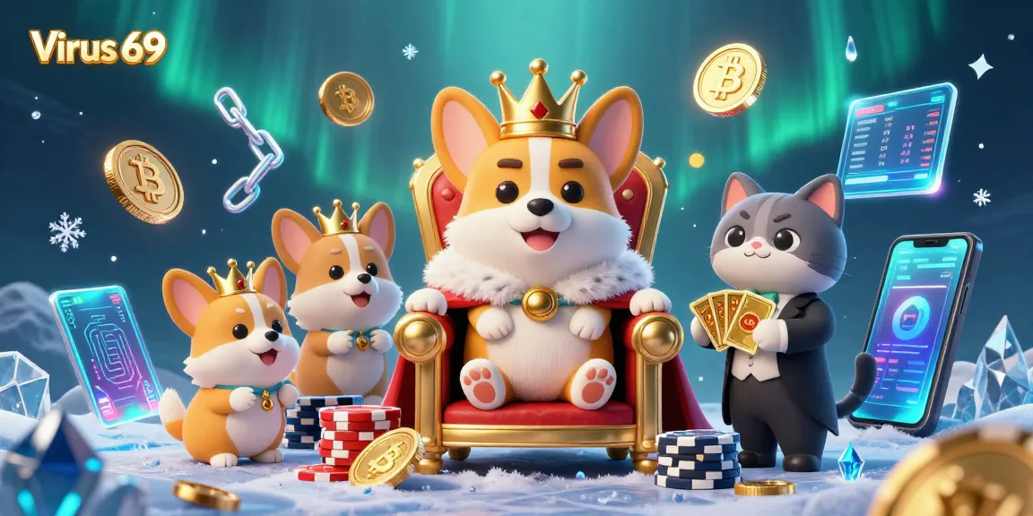 Experience thrilling gaming action at Virus 69 with neon crypto coins illuminating a royal scene.