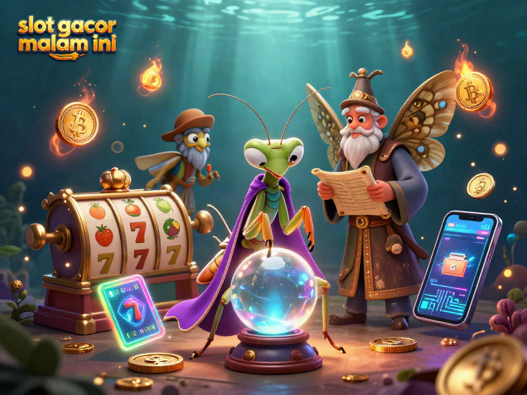 Gambarlah pengalaman seru slot gacor malam ini dengan ilustrasi karakter dan elemen kasino yang menarik.
