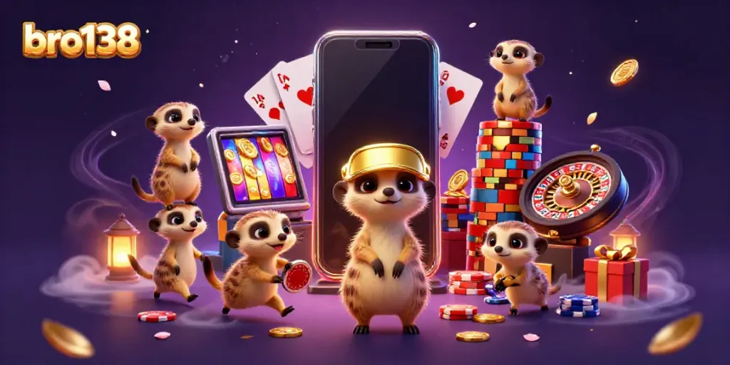 Experience thrilling gameplay at bro138 with meerkat characters in an exciting casino environment.