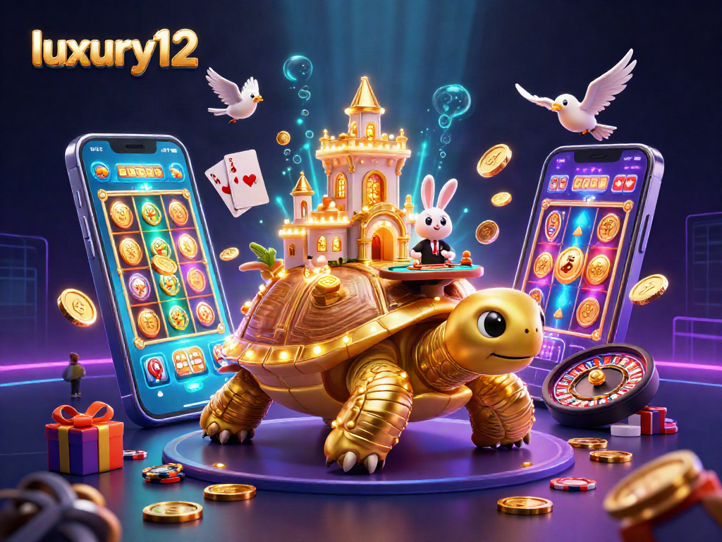 Experience luxury12 with a lively casino scene featuring unique characters and vibrant gaming elements.