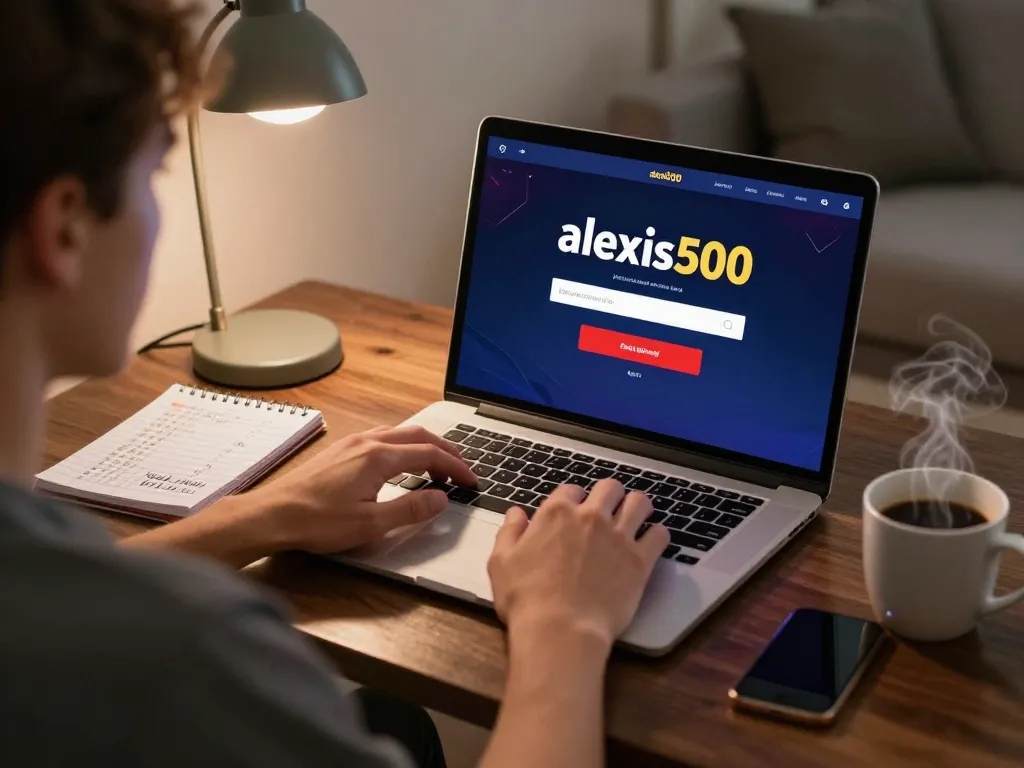 Menggunakan login alexis500 di laptop untuk permainan kasino online di ruang tamu yang nyaman.