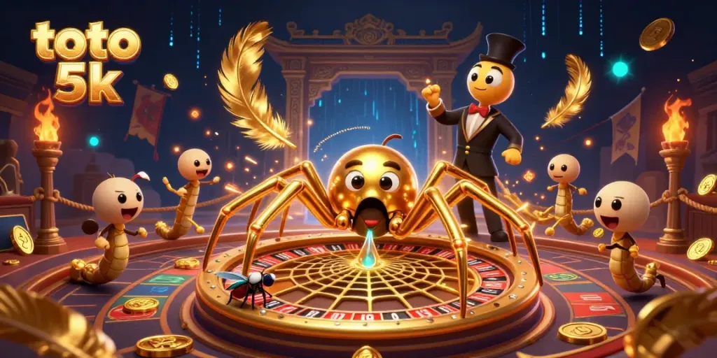 Engage with the thrilling world of toto 5k with a golden spider croupier, dynamic casino elements, and vibrant visual effects.
