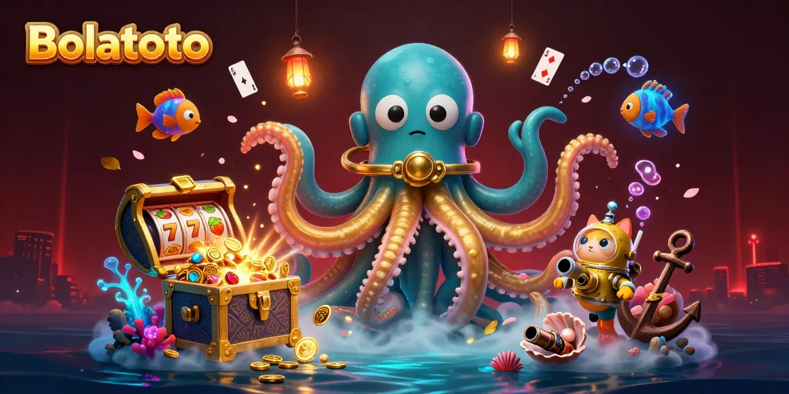 Experience Bolatoto’s thrilling world with a cartoon kraken and vibrant slot reels.