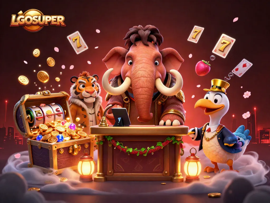 Engage in thrilling slot games at LGOSUPER, depicted in a vibrant casino scene.