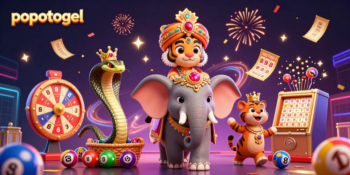 Experience excitement with popotogel's dynamic lottery scene featuring vibrant characters and game elements.