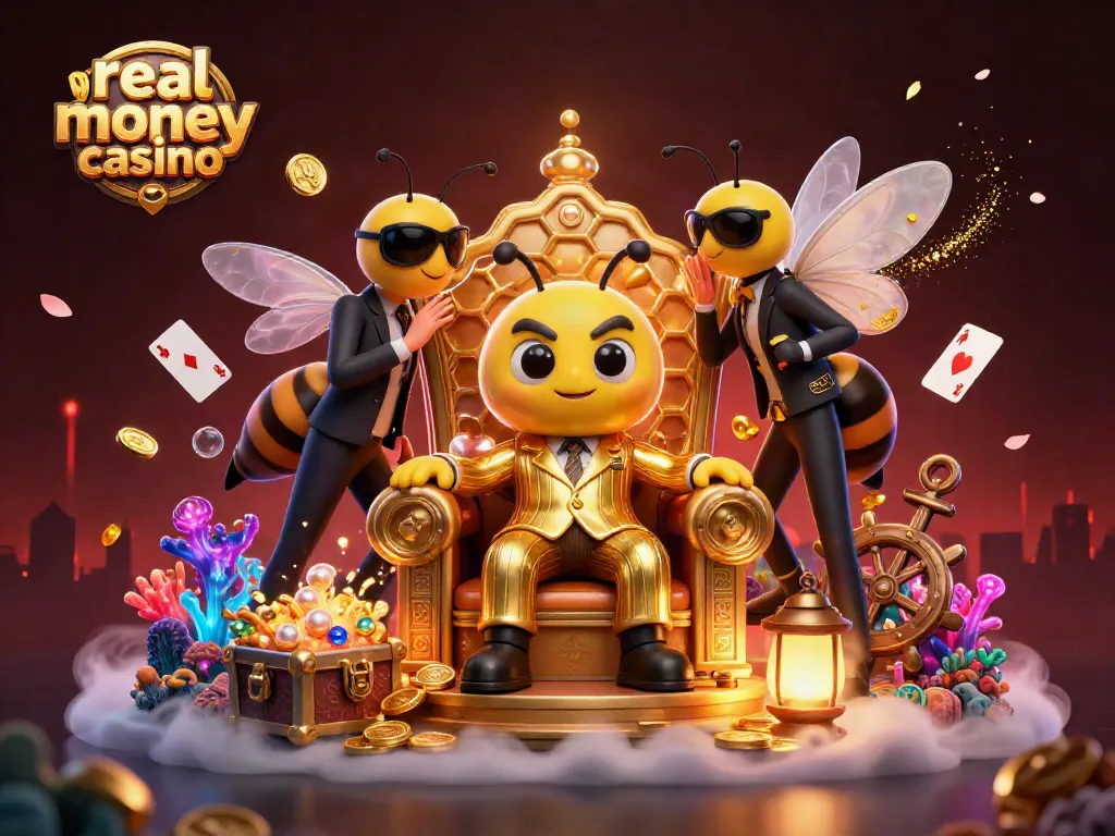 Play engaging real money casino games with a vibrant cartoon illustration featuring a bumblebee mob boss.