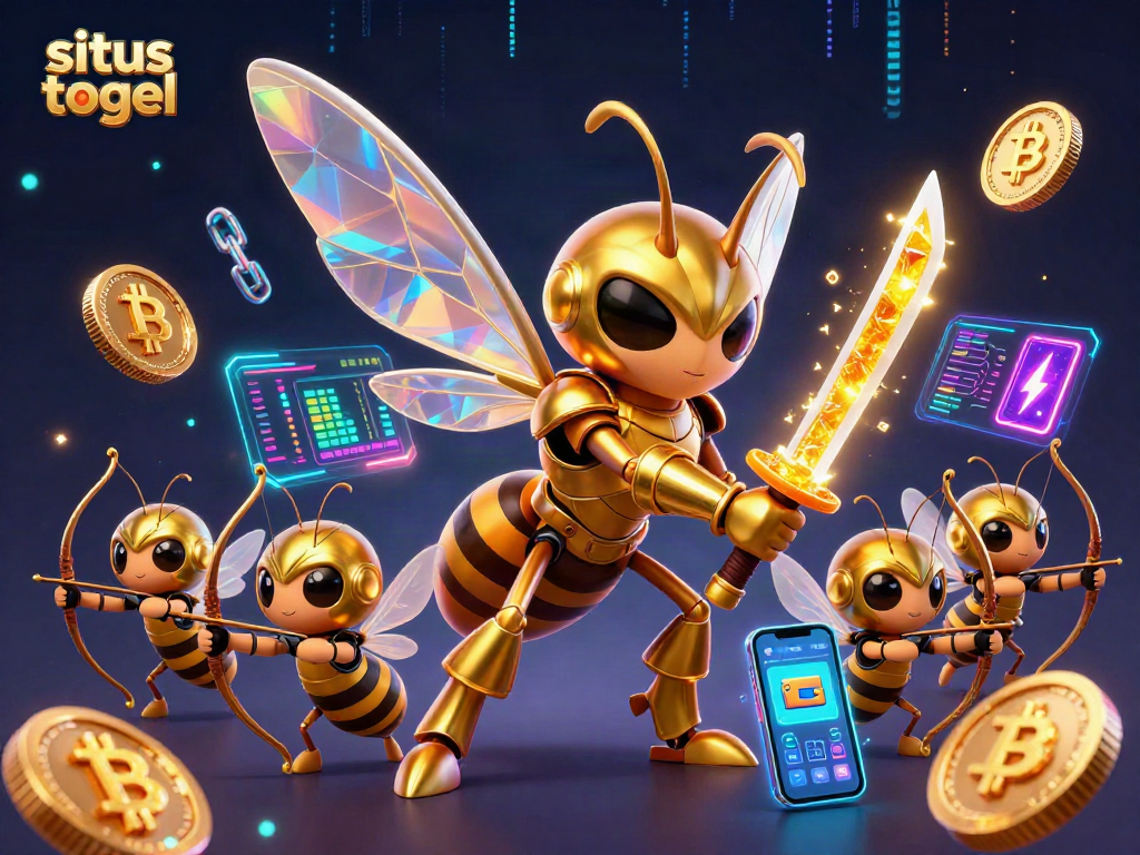 Gambarkan situs togel dengan serangan arcana dari hornet emas yang menguasai dua katana madu.