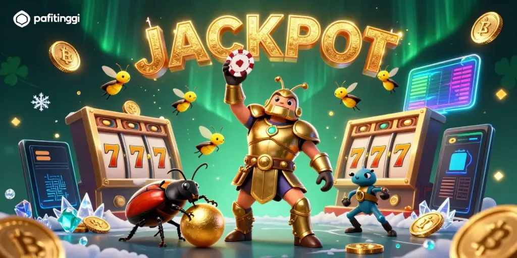 Slot online BINGOSLOT88 di pafitinggi, jackpot ceria dengan karakter lucu dan elemen cryptocurrency.