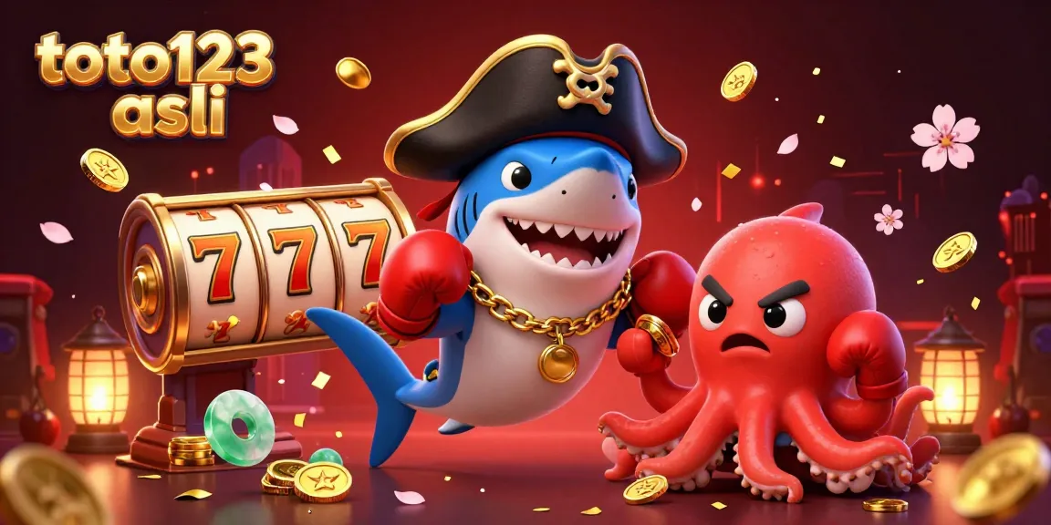 Toto123 asli showcases an exciting gaming scene with vibrant characters and casino elements.