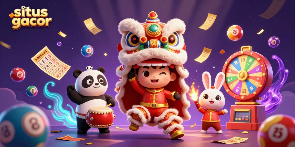 Engage with situs gacor through vibrant, lively casino-themed 3D illustration with dynamic lottery elements.
