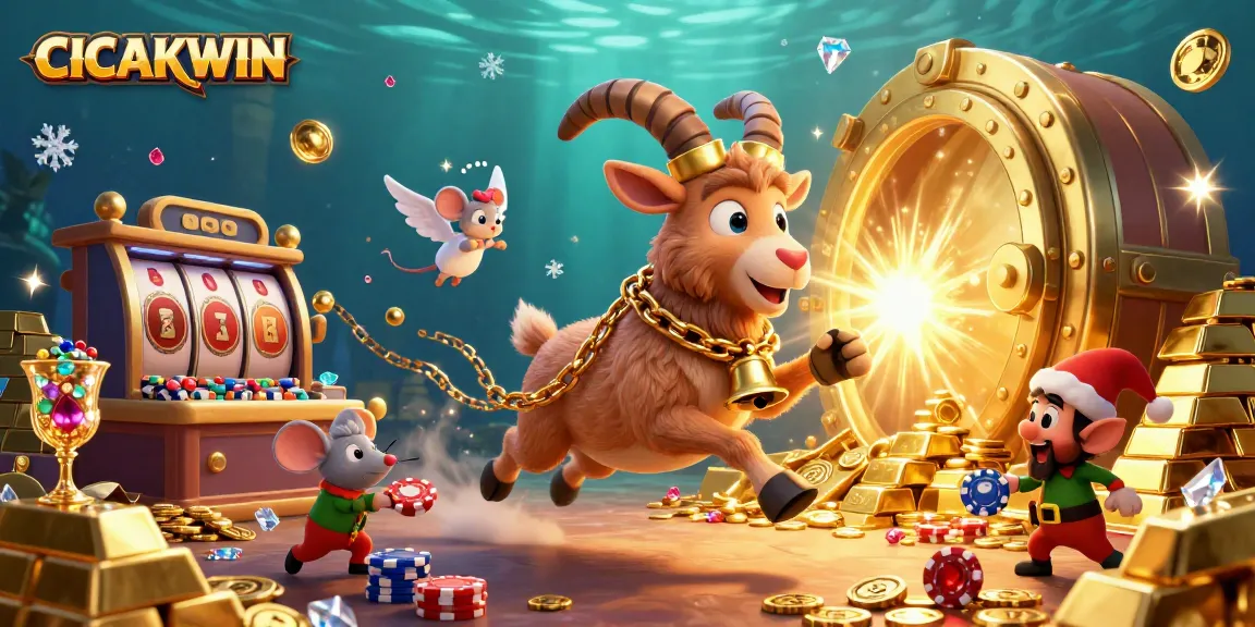 CICAKWIN creates gaming excitement as Krampus and playful characters energize a festive casino scene.
