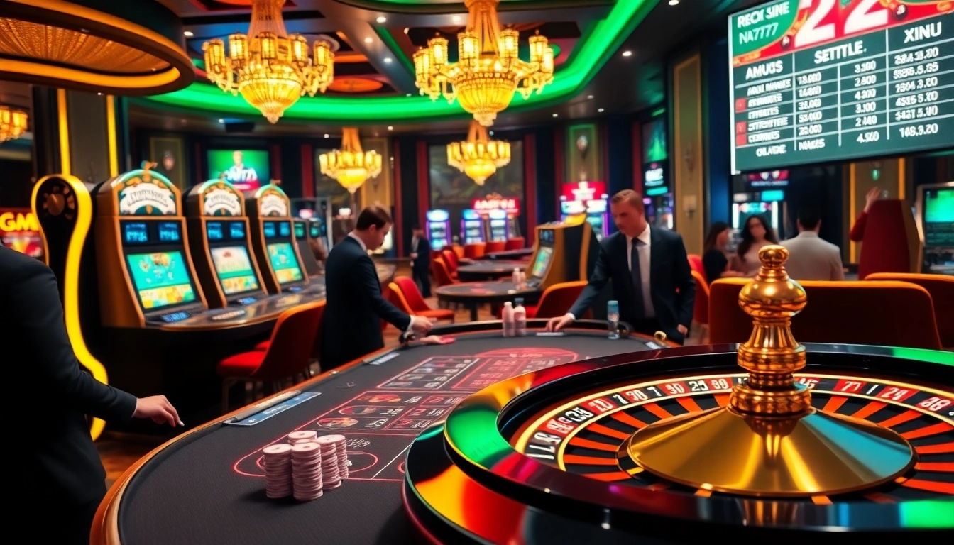 Experience the electrifying atmosphere of NA777 with professional dealers, colorful poker chips, and exciting betting options.