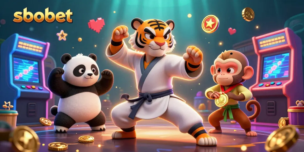 Experience thrilling sbobet betting action with fun characters and vibrant casino elements in this engaging illustration.