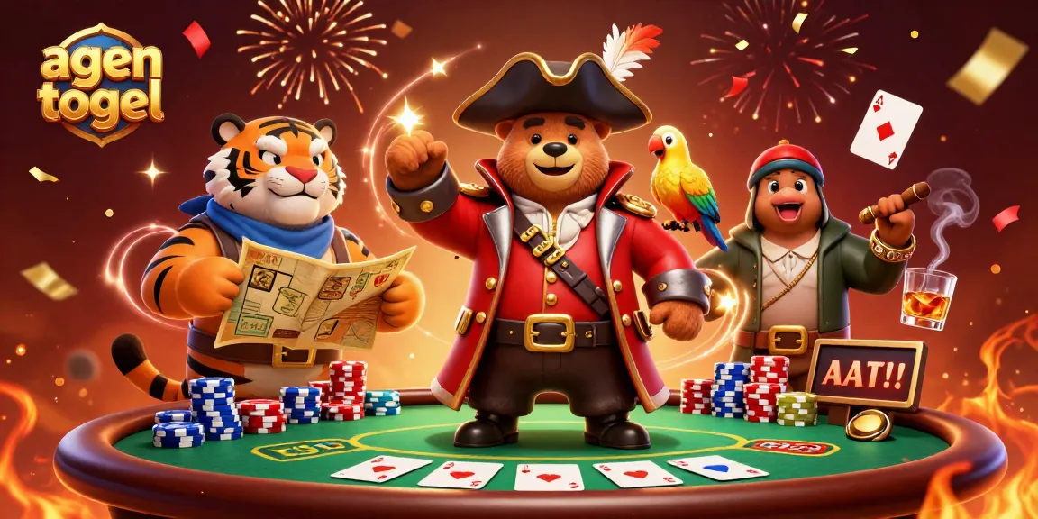Menghadirkan agen togel dalam ilustrasi 3D, menampilkan karakter menarik di meja poker dengan tumpukan chip yang berwarna-warni.