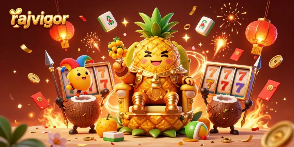 Experience the vibrant casino scene with rajavigor’s golden pineapple king on a thrilling beach.