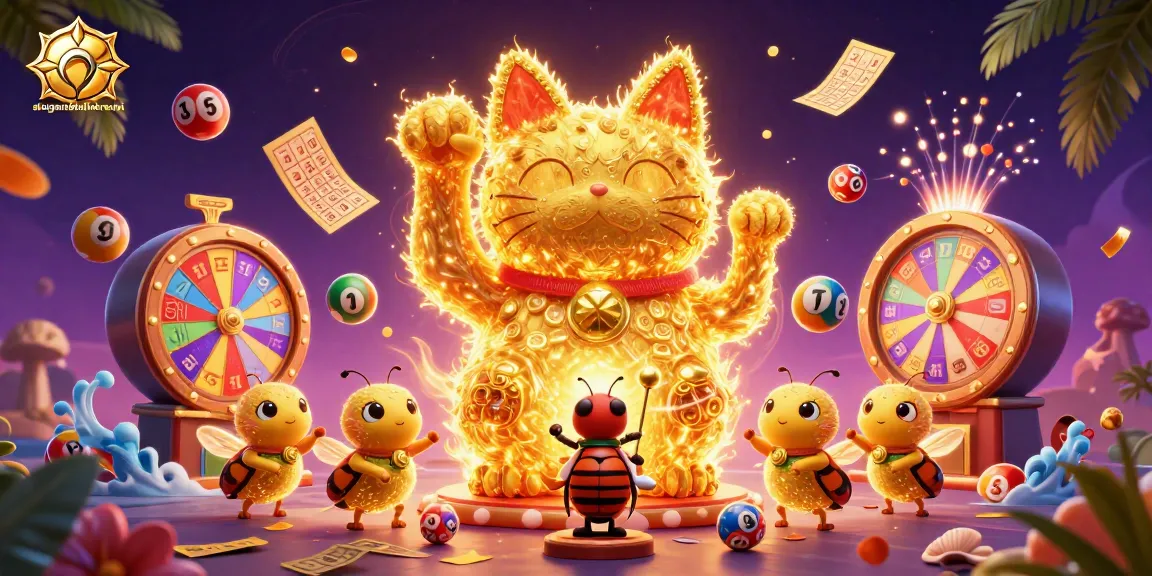 Slotgembiralinkresmi menghadirkan ilustrasi kasino digital penuh warna dengan kucing keberuntungan.