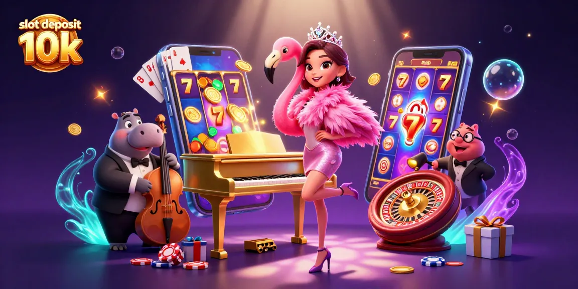 Permainan slot deposit 10k dengan suasana kasino meriah dan karakter unik.