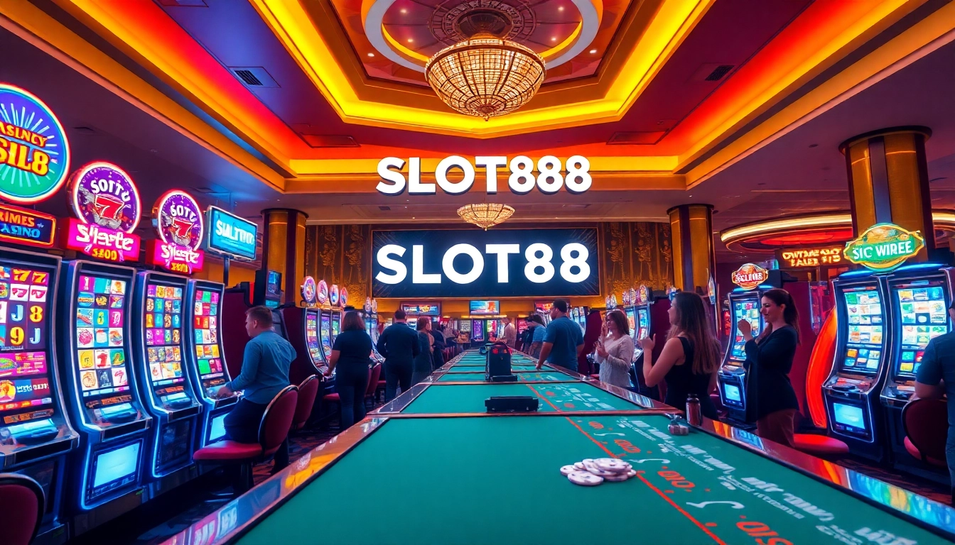 Experience the thrill of slot88 action with vibrant slot machines and excited players.
