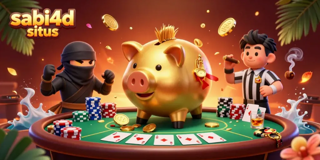 Mengguncang koin emas dengan piggy bank sumo, wallet-ninja melawan wasit kartu kredit dalam dunia judi sabi4d situs.