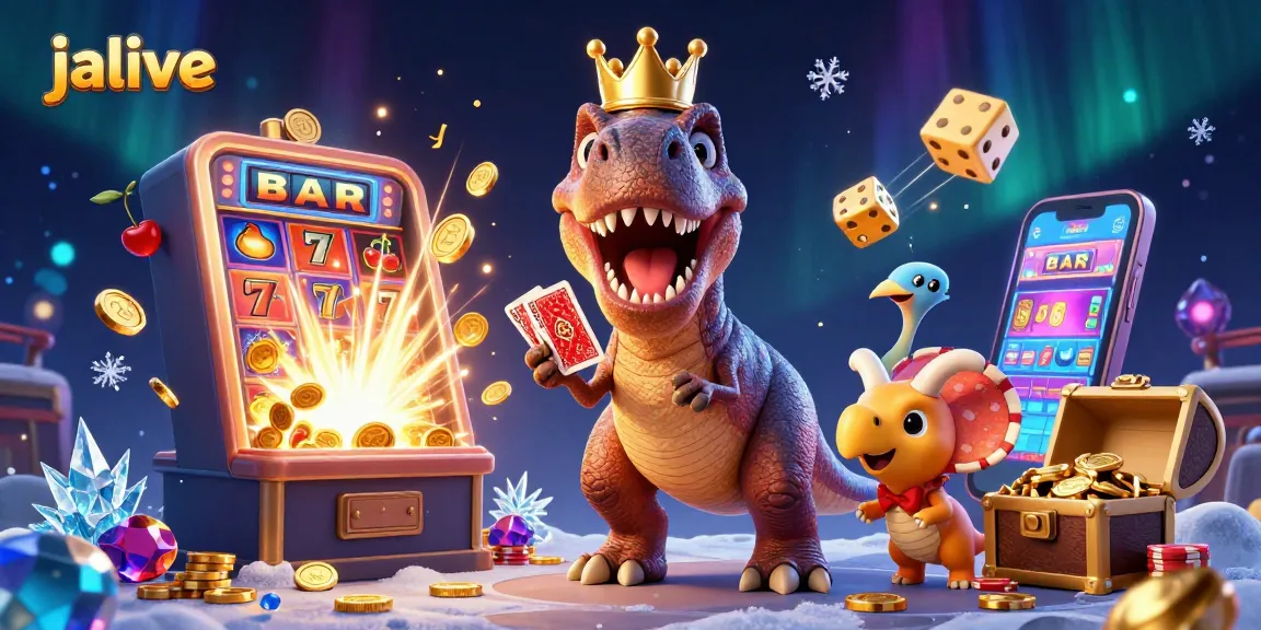 Experience the fun of jalalive with vibrant characters shuffled in a colorful 3D casino scene.