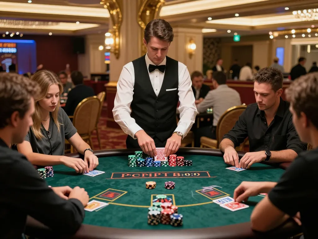 Players engaged at Nhà cái GG88 poker table with live dealer, dynamic gaming atmosphere and warm ambiance