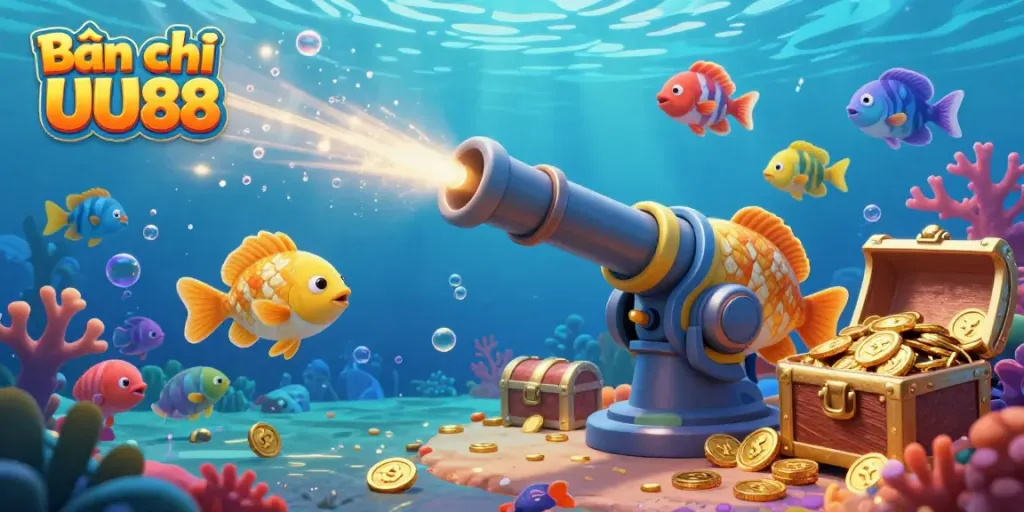 Experience the excitement of Bắn cá UU88 as vibrant fish swim in an engaging underwater shooting game.